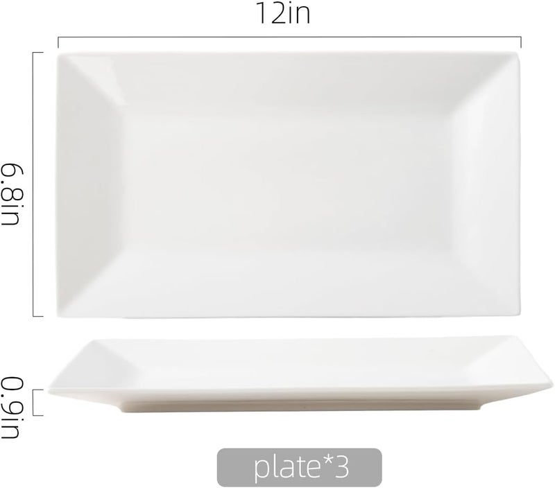 Porlien 12inch White Porcelain Serving Platters for Party Wedding and Entertaining Rectangular Serving Plates Set of 3 Serving Tray for Dinner Appetizers and Desserts - Image 2