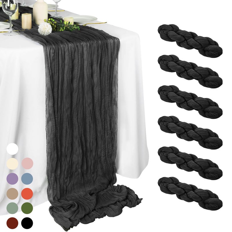 BLUETOP 6 Pieces Black Table Runner 35x120 Inches Gauze Cheesecloth Table Runner Rustic Sheer Runner for Halloween Thanksgiving Farmhouse Decor First Communion Centerpiece Table Decorations - Image 1