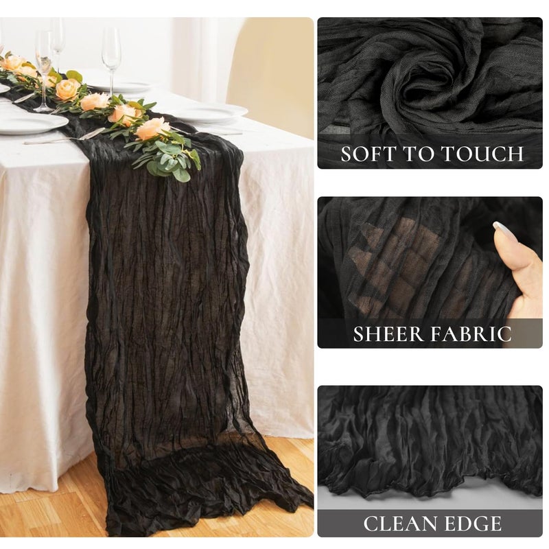 BLUETOP 6 Pieces Black Table Runner 35x120 Inches Gauze Cheesecloth Table Runner Rustic Sheer Runner for Halloween Thanksgiving Farmhouse Decor First Communion Centerpiece Table Decorations - Image 3