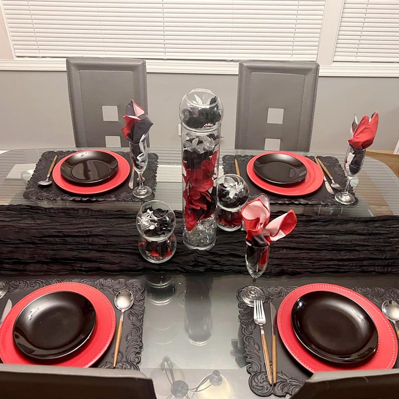 BLUETOP 6 Pieces Black Table Runner 35x120 Inches Gauze Cheesecloth Table Runner Rustic Sheer Runner for Halloween Thanksgiving Farmhouse Decor First Communion Centerpiece Table Decorations - Image 5