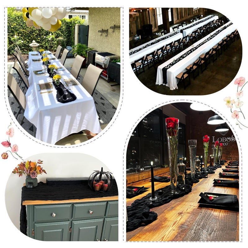 BLUETOP 6 Pieces Black Table Runner 35x120 Inches Gauze Cheesecloth Table Runner Rustic Sheer Runner for Halloween Thanksgiving Farmhouse Decor First Communion Centerpiece Table Decorations - Image 4