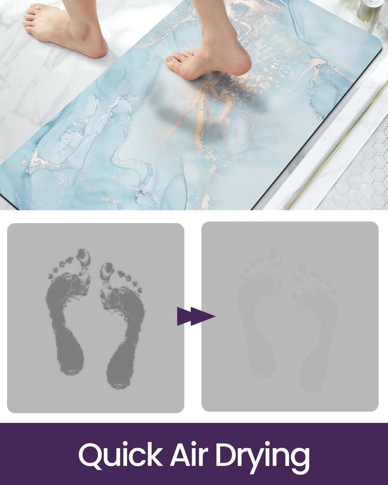 DEXI Non Slip Bathroom Mat Quick Dry, Super Absorbent Floor Mats, Ultra Thin Low Profile Rubber Shower Carpet for Sink, Tub, Bathtub, Toilet, 43 x 80 cm, Blue - Image 5