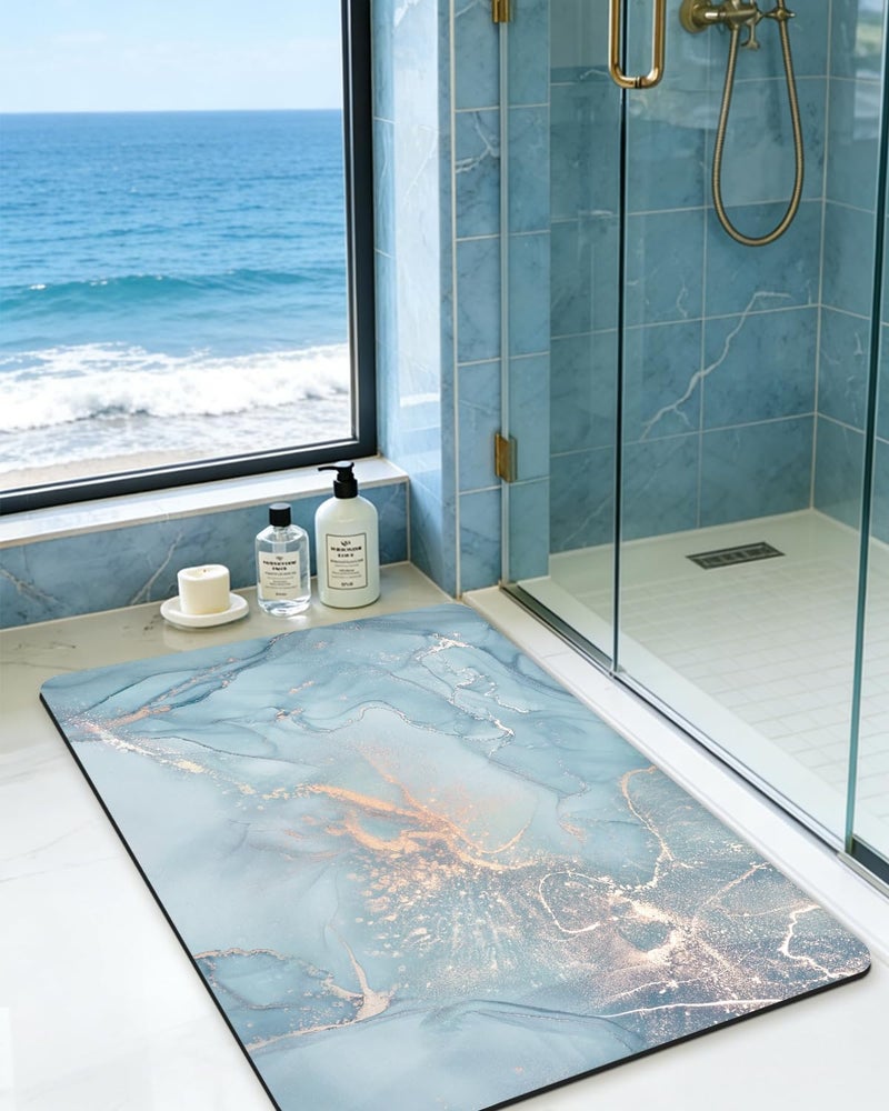 DEXI Non Slip Bathroom Mat Quick Dry, Super Absorbent Floor Mats, Ultra Thin Low Profile Rubber Shower Carpet for Sink, Tub, Bathtub, Toilet, 43 x 80 cm, Blue - Image 4