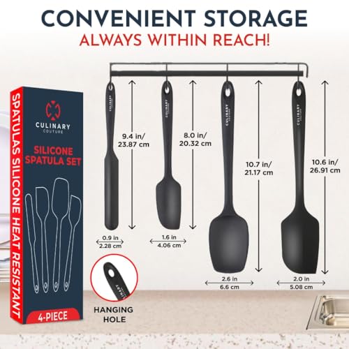 Culinary Couture 4-Piece Black Baking Spatula Set - Holiday Baking Essentials, Rubber Spatulas Silicone Heat Resistant, BPA-Free - Spatula Set for Nonstick Cookware - Silicone Baking Utensils - Image 2