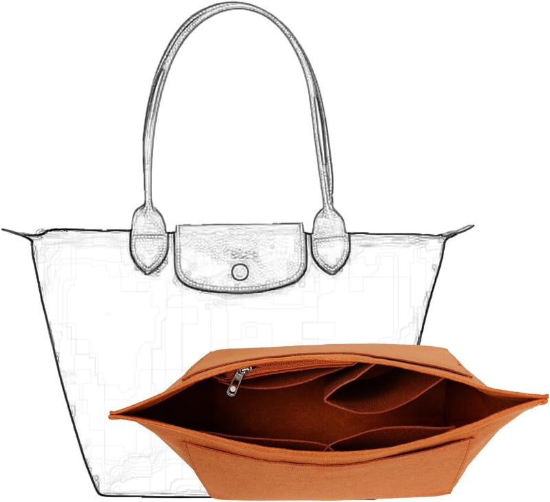 D.DUO Purse Organizer, Multi-Pocket Felt Handbag Organizer, Folding Tote Bag Organizer Insert for Longchamp (Brown, Medium) - Image 1