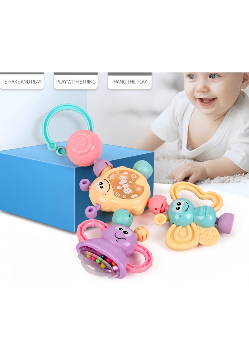 7pcs Baby Rattle Toy, Infant Teething Toys, Grab and Spin Rattles Sensory Toy Set, Food Grade Silicone + High Quality ABS Material, Macaron Color, Baby Toys Gift for Babies 0-2 year old Boys Girls, Early Educational Toy Set.  - Image 3