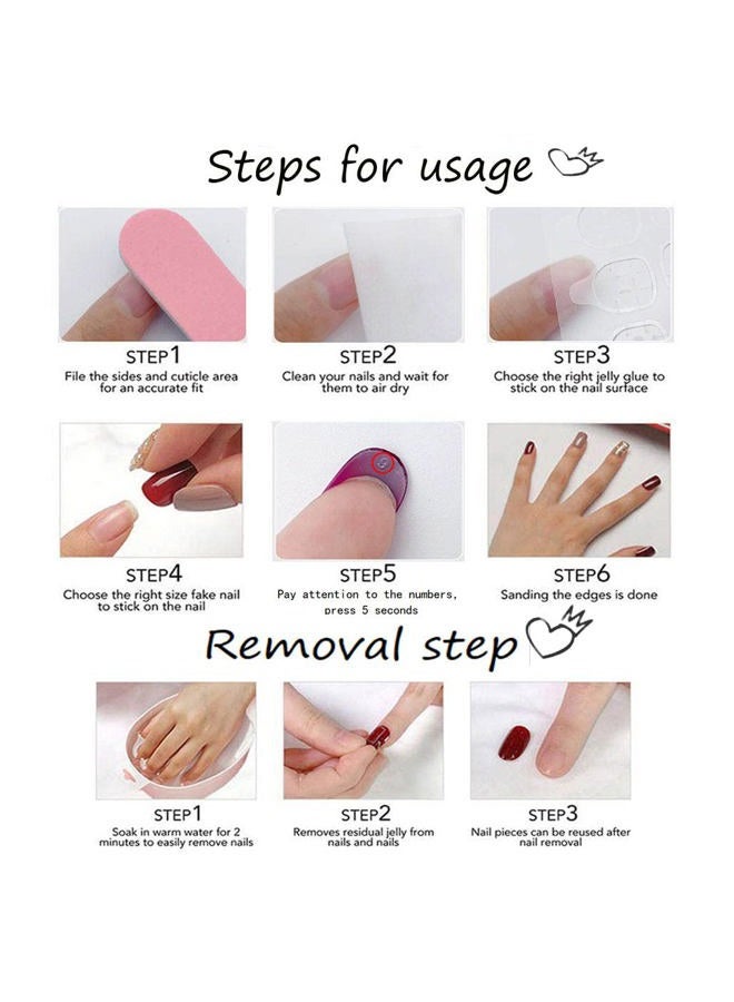 Foccna 3D Flower Fake Nails Square Pink French Press on Nails Long Bling Glossy Rhinestone False Nail Tips Artificial Nails Finger Manicure for Women and Girls 24pcs - Image 5