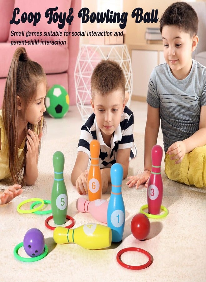 Dinhon Wooden Kids Bowling Set for Toddlers Infants Ages 2-5 - 6 Pins & 2 Balls & 6 Ferrules, Educational Early Development Indoor Outdoor Games for Boys Girls - Image 2