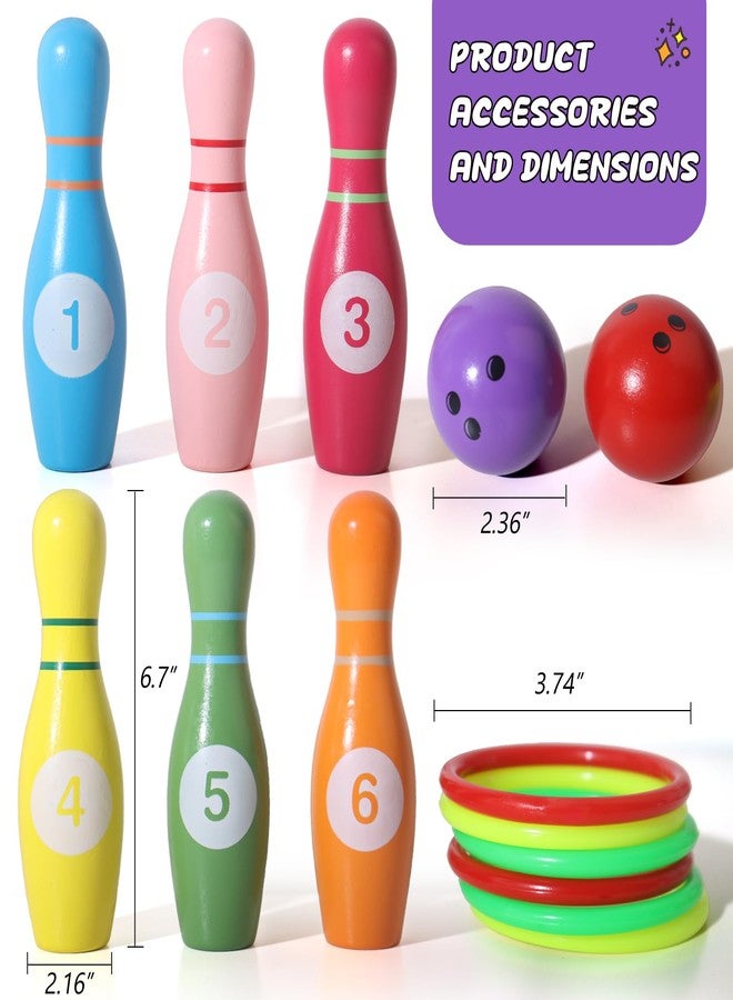 Dinhon Wooden Kids Bowling Set for Toddlers Infants Ages 2-5 - 6 Pins & 2 Balls & 6 Ferrules, Educational Early Development Indoor Outdoor Games for Boys Girls - Image 5