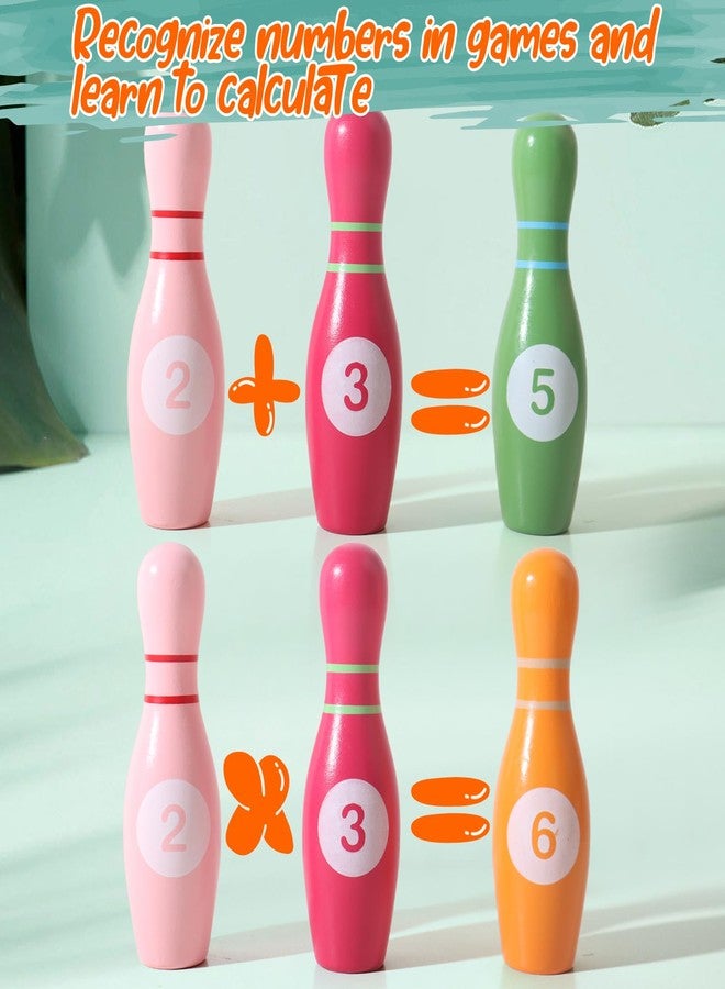 Dinhon Wooden Kids Bowling Set for Toddlers Infants Ages 2-5 - 6 Pins & 2 Balls & 6 Ferrules, Educational Early Development Indoor Outdoor Games for Boys Girls - Image 4
