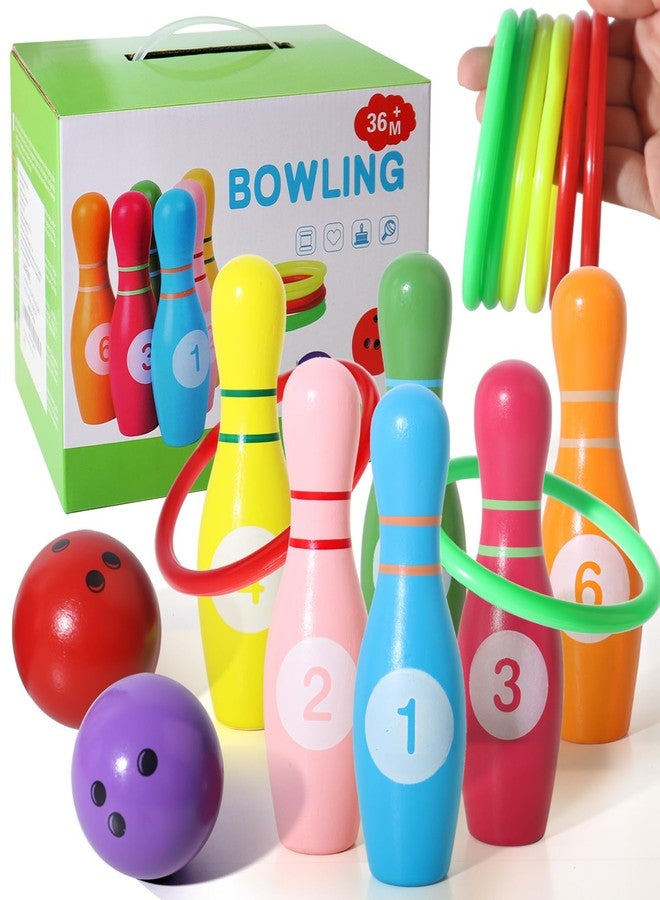 Dinhon Wooden Kids Bowling Set for Toddlers Infants Ages 2-5 - 6 Pins & 2 Balls & 6 Ferrules, Educational Early Development Indoor Outdoor Games for Boys Girls - Image 1