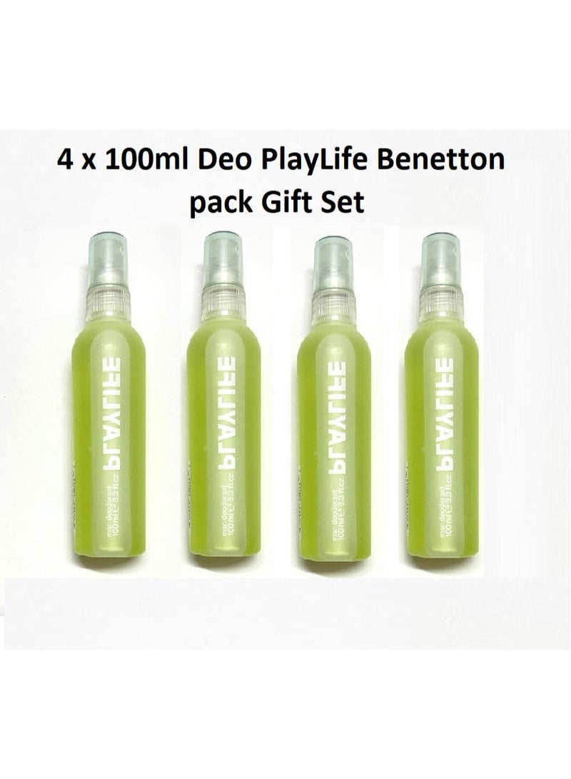 Benetton Play Life Body Spray Deodorant 4 x 100ml Pack Original collection - Image 1