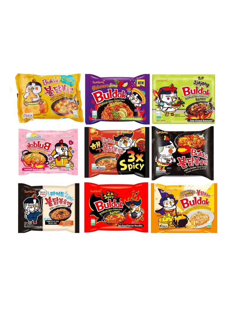 Samyang Buldak Hot Chicken Ramen Noodles 9 Flavor Variety Pack 9*140 gm - Image 1