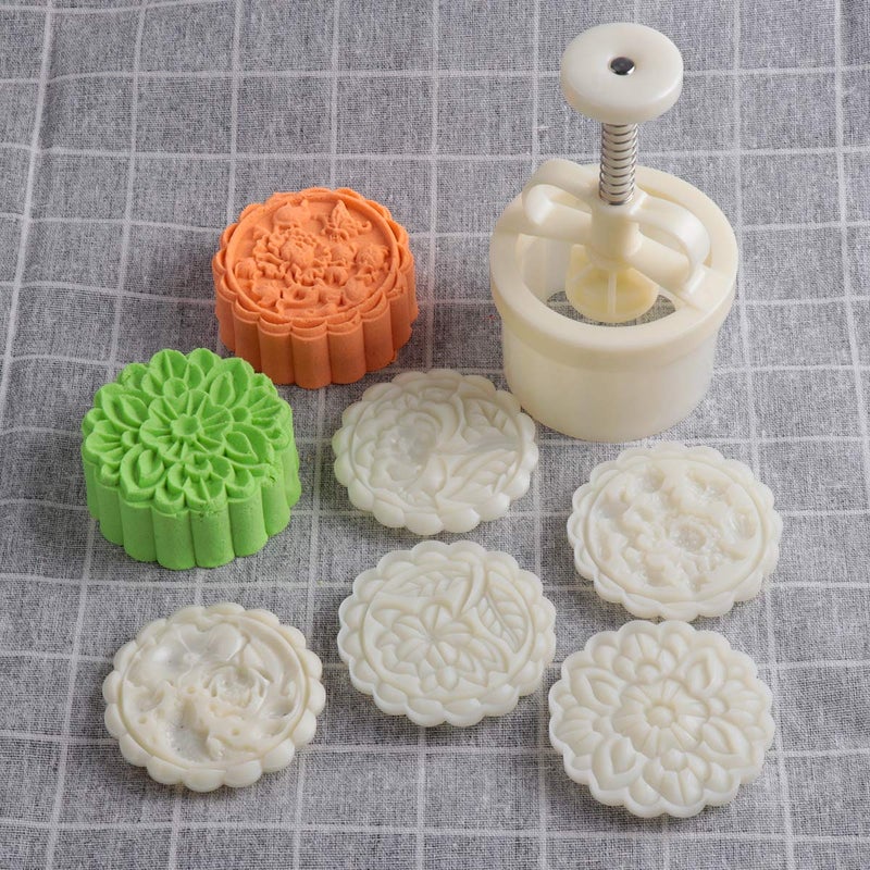 Dltsli 180g 5pcs Cookie Stamps Thickness Adjustable Moon Cake Mold Set Cookie Press DIY Decoration Hand Press Cutter Cake Dessert Mold 