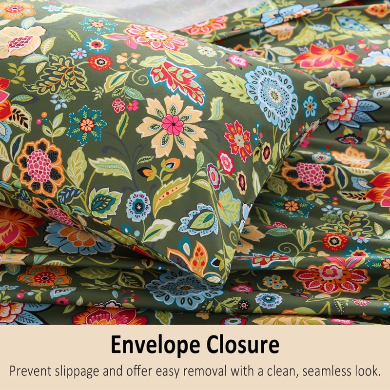 MEISHANG Queen Sheet Set - Ultra Soft Floral Sheets 100% Microfiber,1800 Thread Count Floral Bed Sheets Oeko-Tex Certificated - 4 Pieces - Dark Green - Image 3