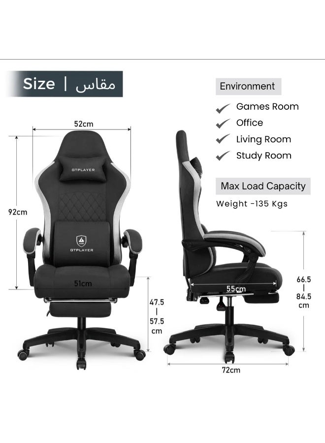 GTPLAYER #1USA Ergonomic Gaming Chair Fabric with Pocket Spring Cushion, Footrest & Armrests – Computer Video Game Desk Chair with Adjustable Lumbar Support & Headrest for Gaming & Office Black - Image 4