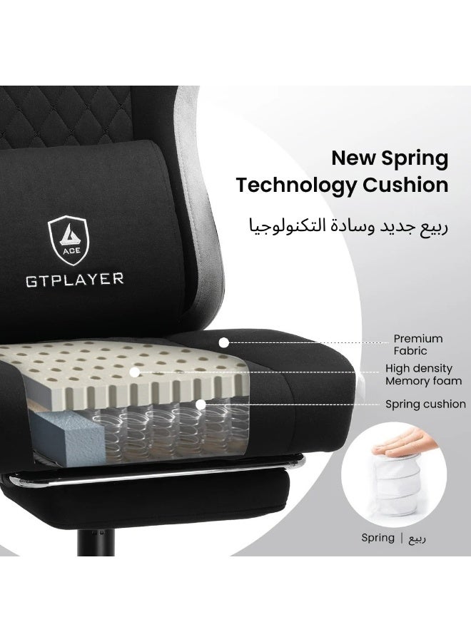 GTPLAYER #1USA Ergonomic Gaming Chair Fabric with Pocket Spring Cushion, Footrest & Armrests – Computer Video Game Desk Chair with Adjustable Lumbar Support & Headrest for Gaming & Office Black - Image 2