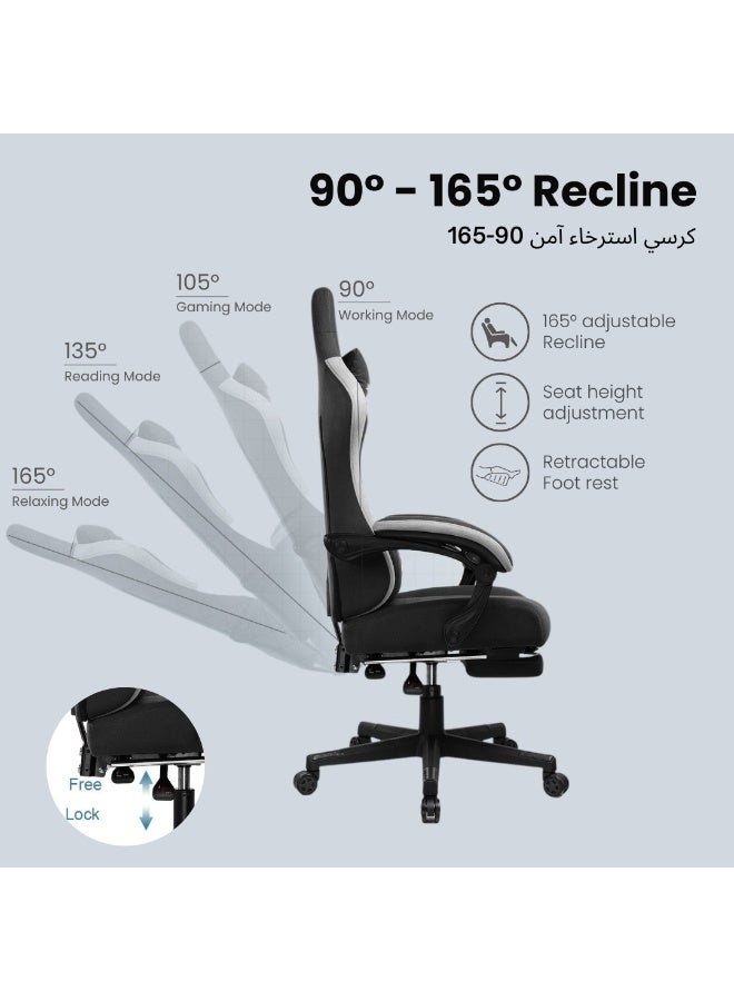 GTPLAYER #1USA Ergonomic Gaming Chair Fabric with Pocket Spring Cushion, Footrest & Armrests – Computer Video Game Desk Chair with Adjustable Lumbar Support & Headrest for Gaming & Office Black - Image 5