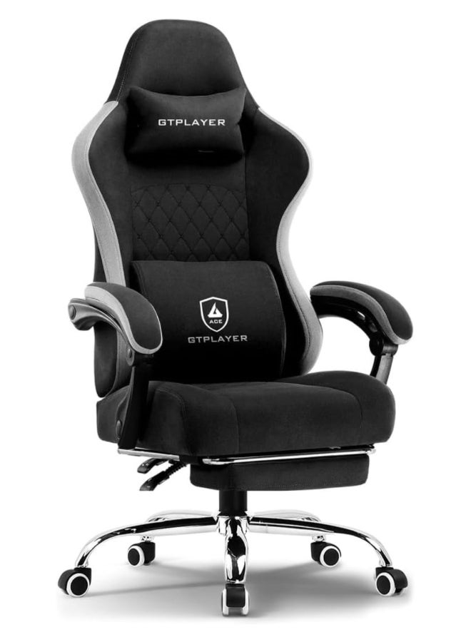 #1USA Ergonomic Gaming Chair Fabric with Pocket Spring Cushion, Footrest & Armrests – Computer Video Game Desk Chair with Adjustable Lumbar Support & Headrest for Gaming & Office