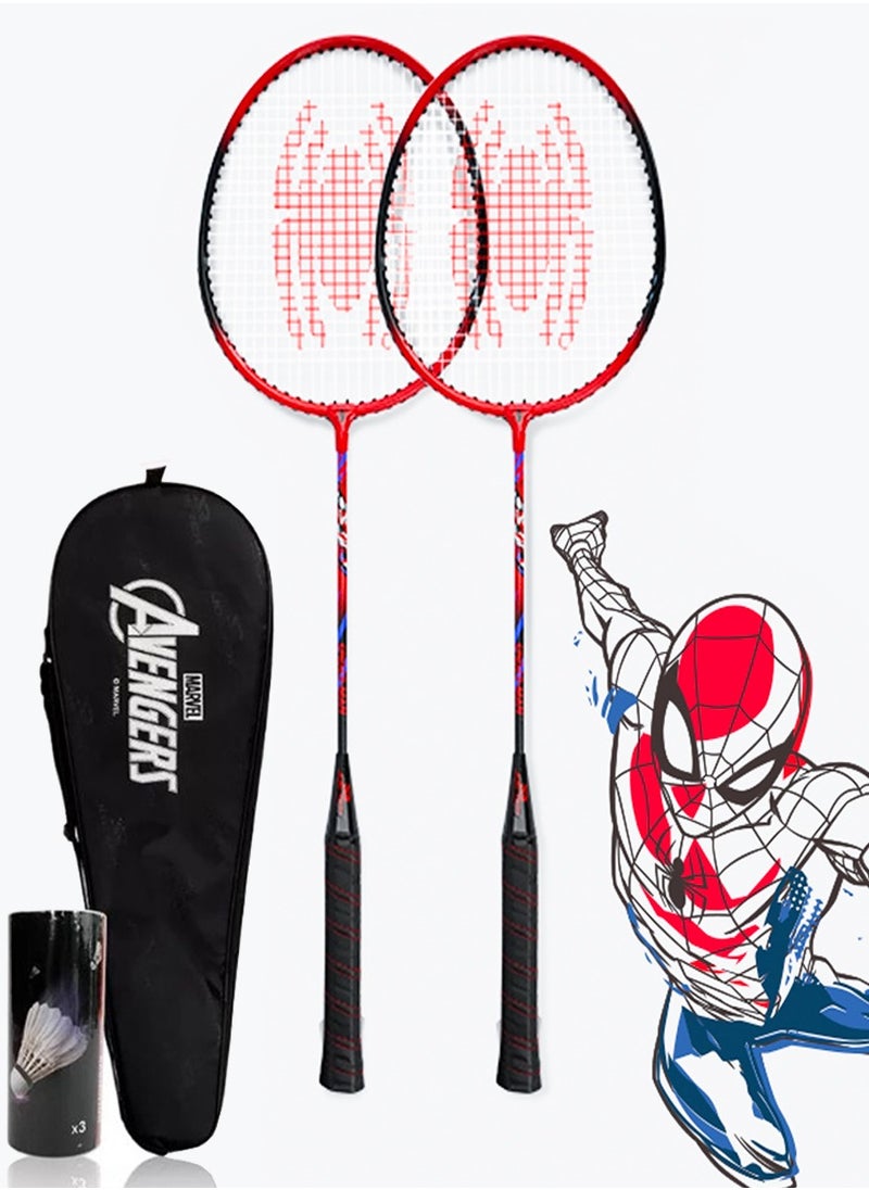 AVENGERS - Spiderman Badminton Rackets Set of 2 Pcs With 3 Shuttlecocks And A Carry Bag, Premium Quality Rackets With Comfortable Grip, Official Size and Weight, Best Choice for Professionals and Beginners - Image 1
