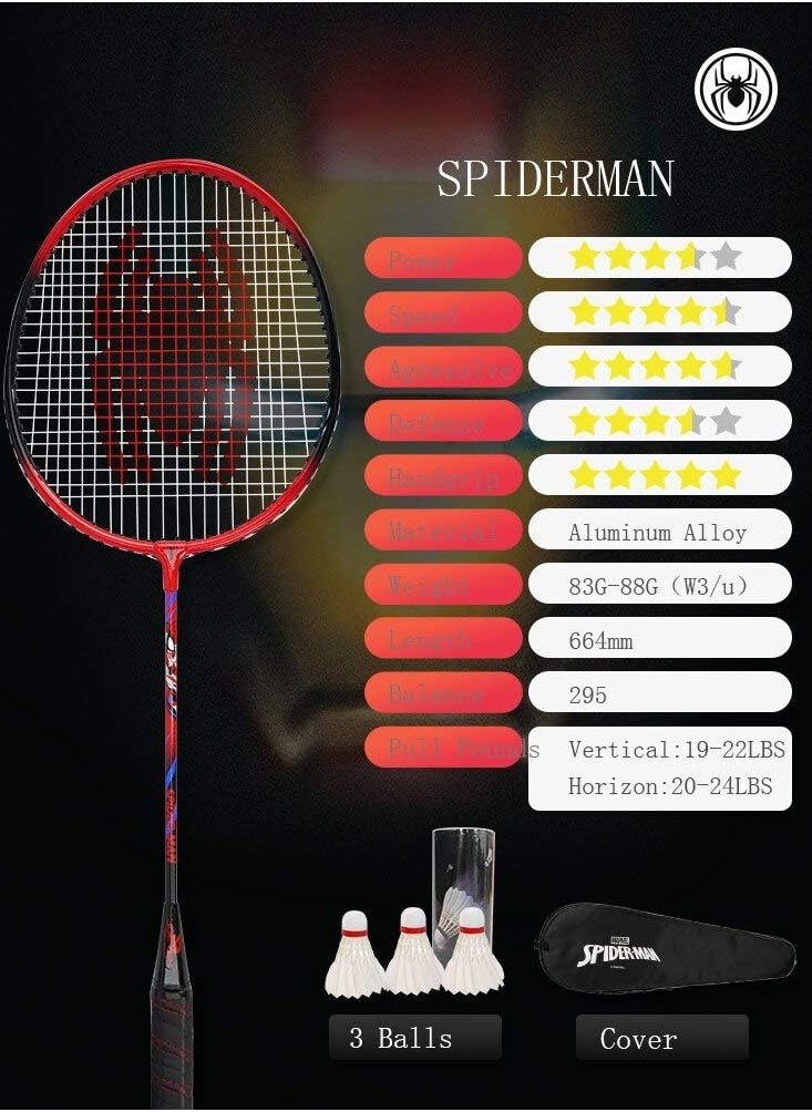 AVENGERS - Spiderman Badminton Rackets Set of 2 Pcs With 3 Shuttlecocks And A Carry Bag, Premium Quality Rackets With Comfortable Grip, Official Size and Weight, Best Choice for Professionals and Beginners - Image 1
