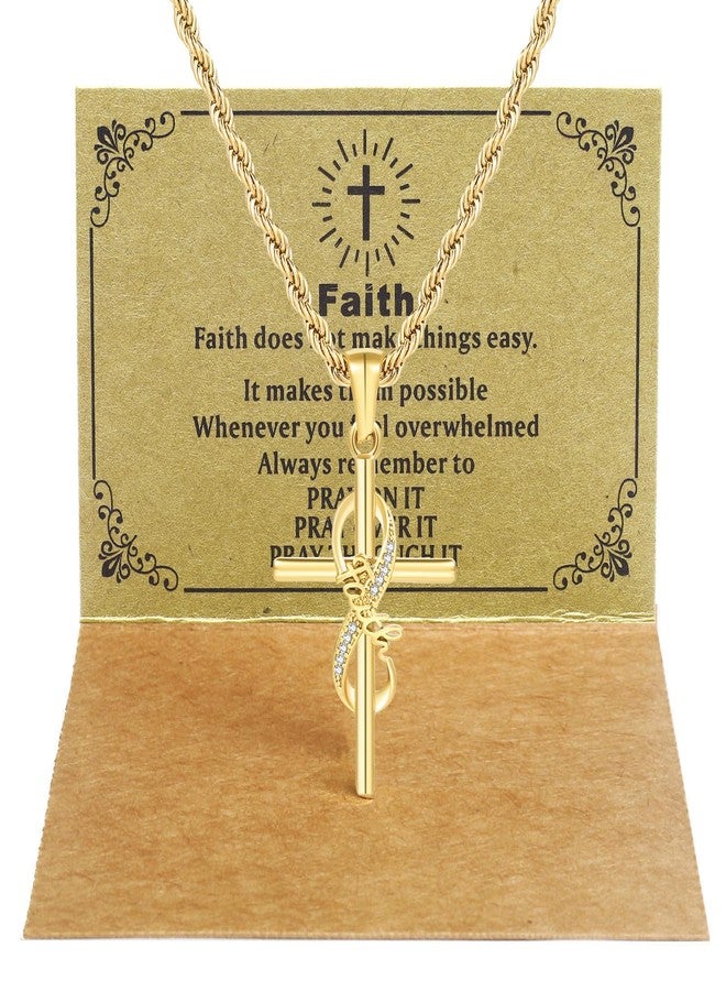 DS Faith Cross Necklace for Women-18K Gold Plated stainless steel Christian Bible Verse Crucifix Pendant Necklaces| Religious Jewelry Gift for Mom,Sister& Friend (Mother's Day, Birthday)-Gold-Faith - Image 1
