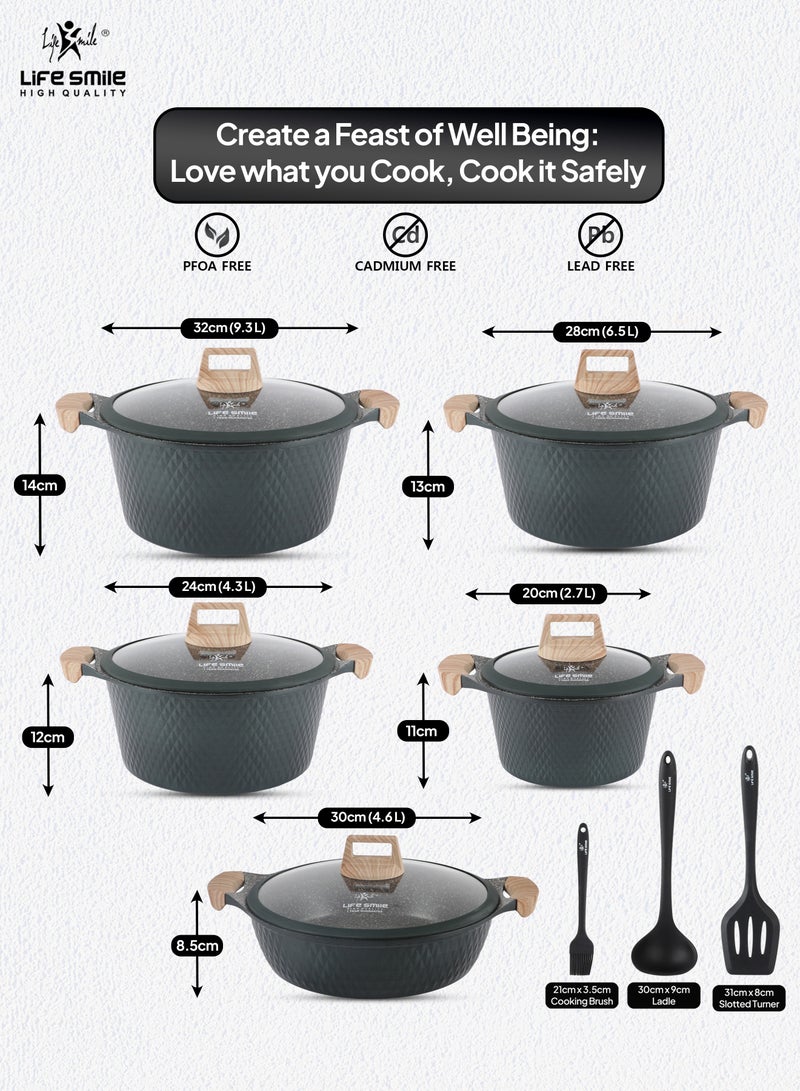 Life Smile Cookware Set 13 pieces - LIFE SMILE Pots and Pans set Granite Non Stick Coating 100% PFOA FREE, Induction Base Cooking Set include Casseroles & Shallow Pot & Silicone Utensils  - Image 3