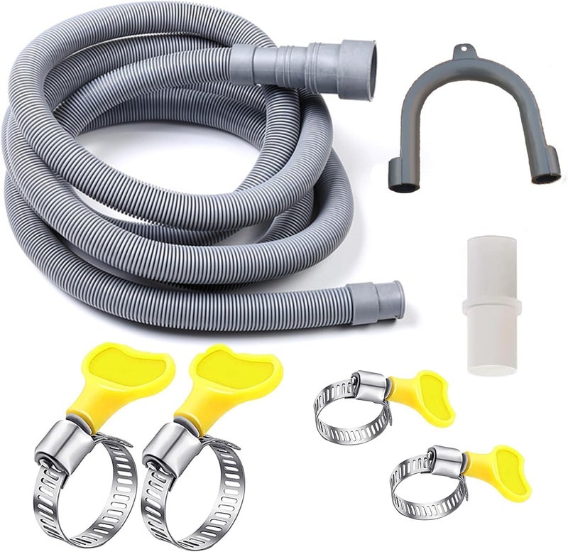 Lonimia Universal Drain Hose Extension Kit, 6ft PP Hose, Adapter, 2 Clamps, U-Bend Holder, White, 1.5"-0.8" Sizes, 4M Length - Image 1