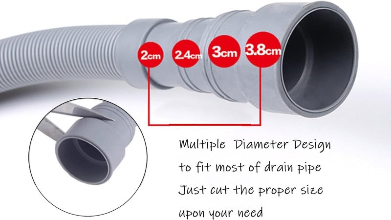 Lonimia Universal Drain Hose Extension Kit, 6ft PP Hose, Adapter, 2 Clamps, U-Bend Holder, White, 1.5"-0.8" Sizes, 4M Length - Image 2