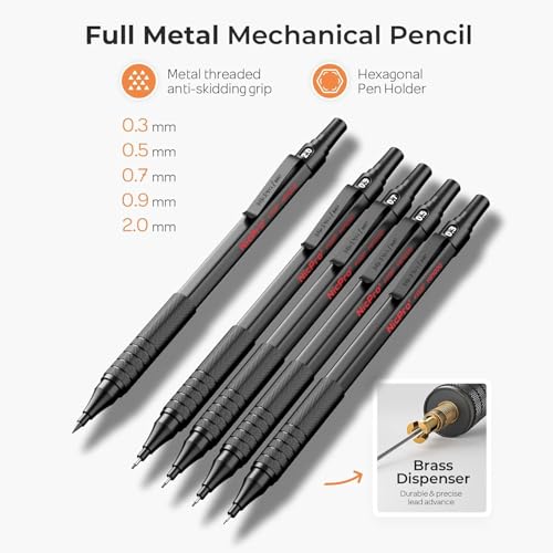 Nicpro 33PCS Black Metal Mechanical Pencil Set in Leather Case Art Drafting Pencil 03 05 07 09 mm 2mm Lead Holders for Sketching Drawing with 18 Tube 6B 4B 2B HB 2H 4H Colors Lead Refills - Image 3
