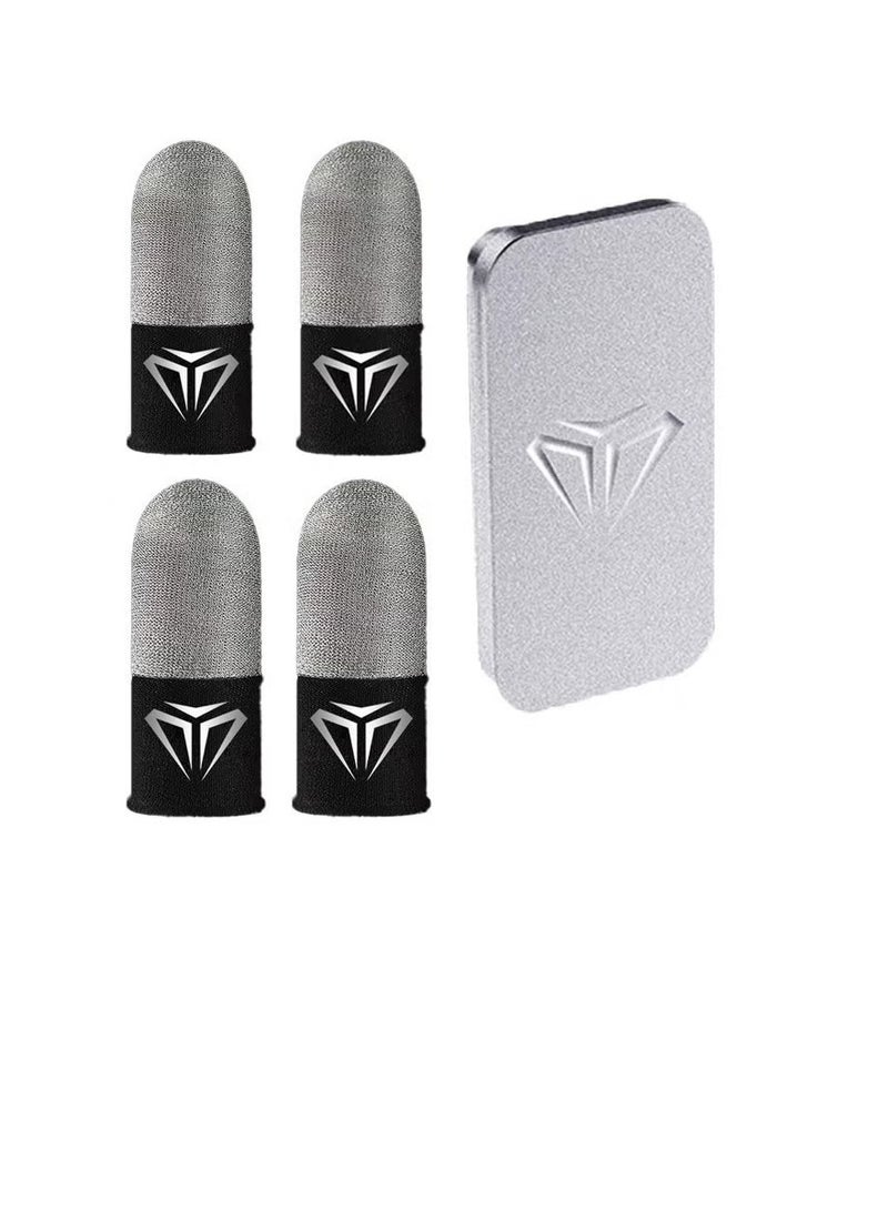 4 Silver-Black Gaming Finger Gloves Paired With A Metal Storage Box  - Image 1