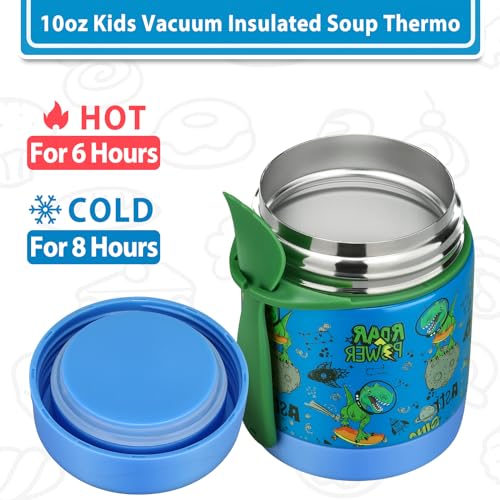 Howeemo 10oz Soup Thermo for Hot Food Kids,Lunch Thermo Kids Food Jar with Spoon Hot Insulated Food Containers,Leak Proof Stainless Steel Wide Mouth Lunch Food Thermo Jar for School(Blue-Dinosaur) - Image 4
