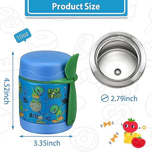 Howeemo 10oz Soup Thermo for Hot Food Kids,Lunch Thermo Kids Food Jar with Spoon Hot Insulated Food Containers,Leak Proof Stainless Steel Wide Mouth Lunch Food Thermo Jar for School(Blue-Dinosaur) - Image 3