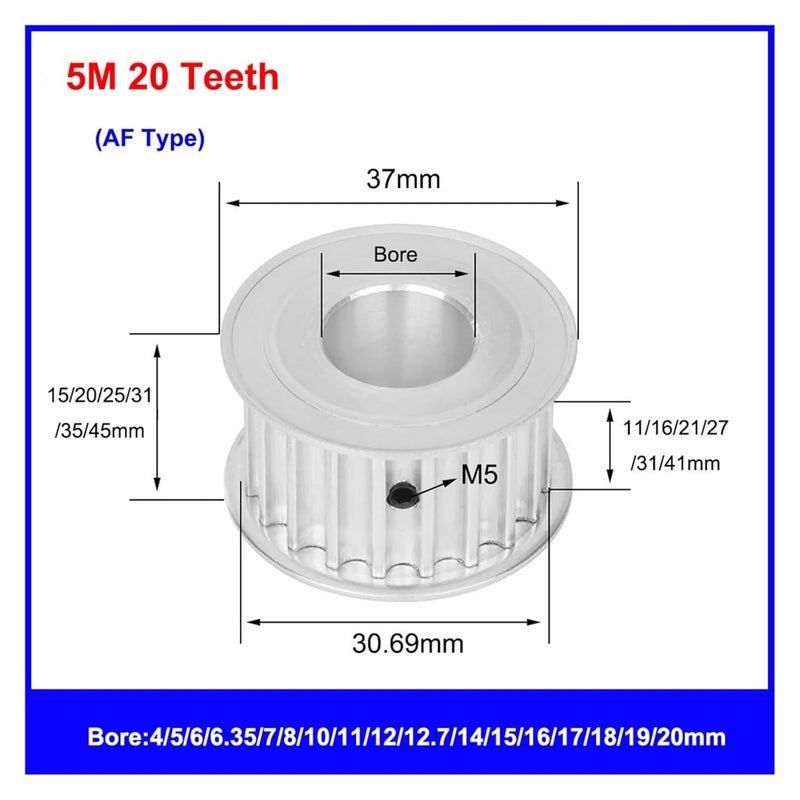 1PCS HTD 5M Timing Pulley 20 Teeth Synchronous Belt Wheel Width 16/21/27mm Bore 5mm-20mm Transmission Parts(6mm,5M 20 Teeth (1PCS)_21MM) - Image 2