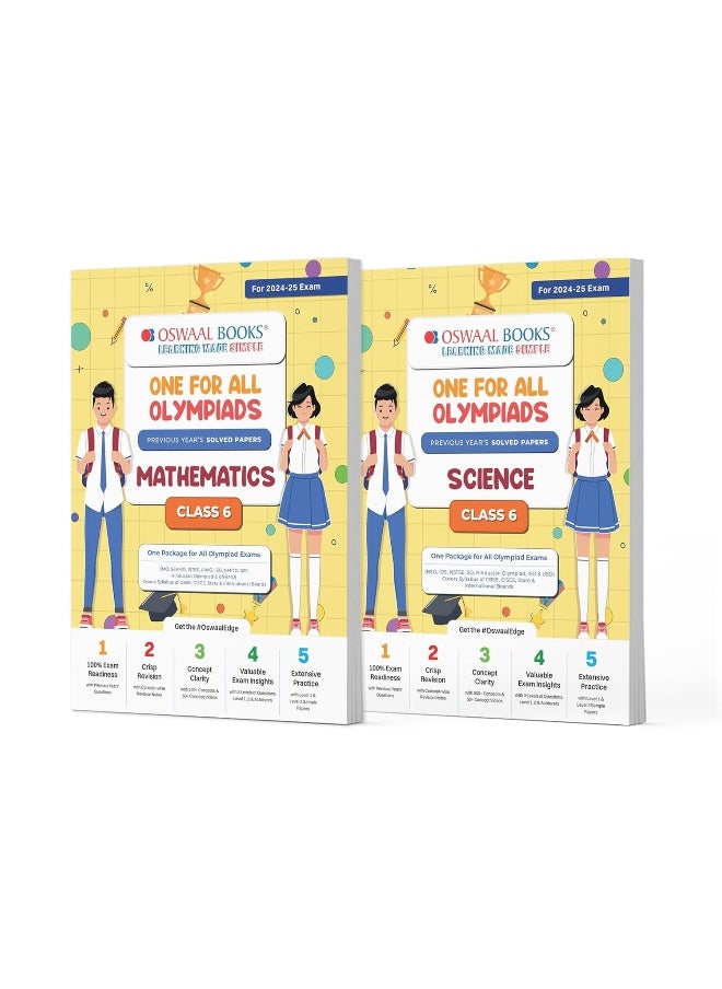 Oswaal One For All Olympiad Previous Years' Solved Papers Class 6 (Set of 2 Books) Maths & Science for 2024-25 Exam  - Image 1