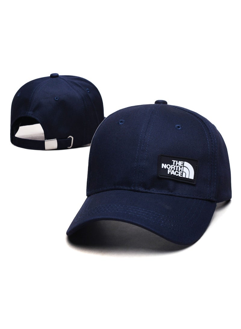 The North Face Navy Blue Baseball Cap with Classic Logo Patch and Adjustable Metal Buckle Closure