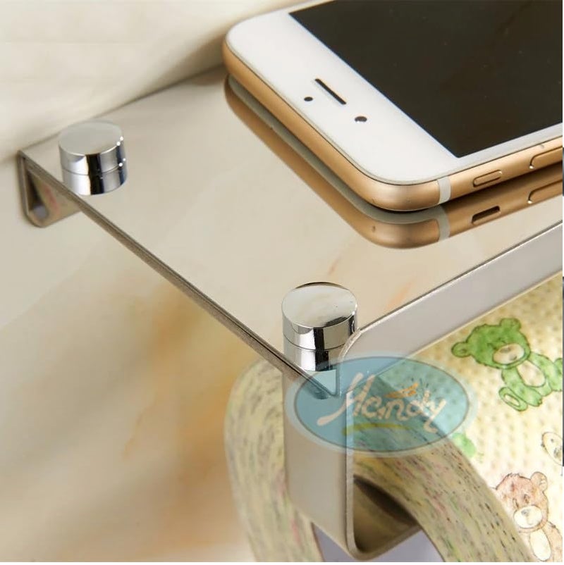 HANDY Bathroom Accessories Stainless Steel Toilet Paper Holder with Shelf, Toilet Paper Dispenser, Tissue Dispenser with Phone Shelf (Color - Silver) Pack of 1 pcs - Image 5