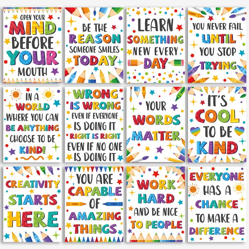 gisgfim 12pcs Classroom Motivational Poster Colorful Educational Poster Positive Quote Bulletin Board Inspirational Classroom Decorations for Elementary Middle High School Growth Mindset Wall Supplies - Image 1