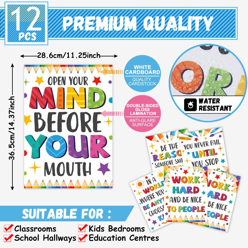 gisgfim 12pcs Classroom Motivational Poster Colorful Educational Poster Positive Quote Bulletin Board Inspirational Classroom Decorations for Elementary Middle High School Growth Mindset Wall Supplies - Image 2