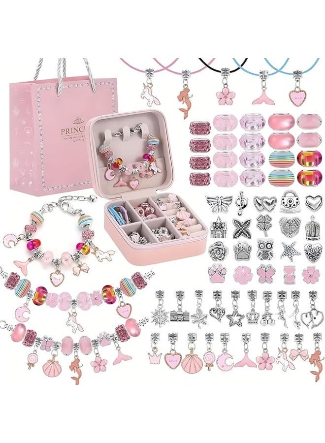 بيوينتي طقم صناعة الأساور من بيونتي للفتيات، مصنوع من الألوي والخرز باللون الوردي، مناسب للفتيات. يتميز بقطع قابلة للفصل ومحمول ولا يتطلب أدوات، مع صندوق مجوهرات - Image 1