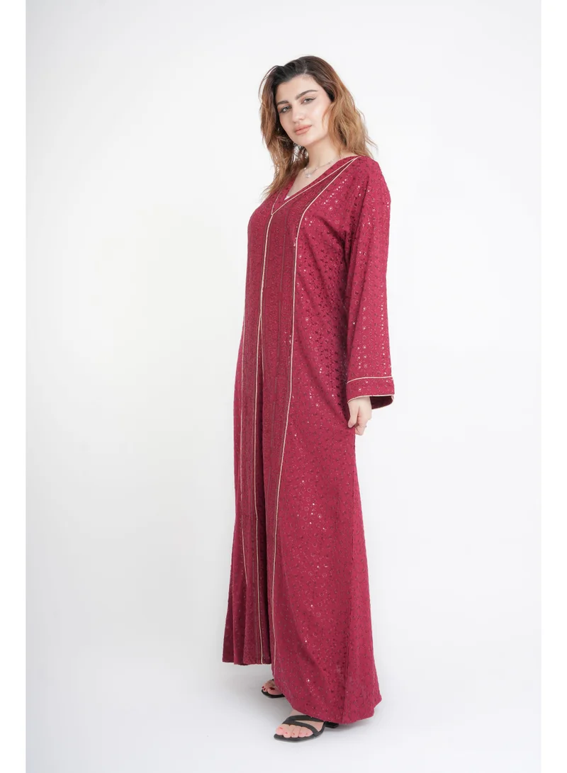 IKKXA Regal Spark Embroidered Jalabiya IN113 Red