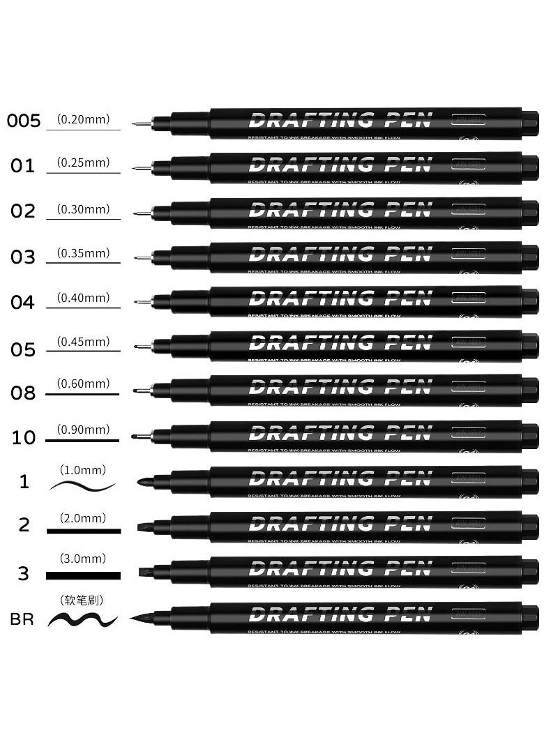 NIIMBOT 12Pcs Black Drawing Art Pens, Drawing Pens Micro Fineliner Pens, Fine Tip Manga Markers for Artist Sketch Technical, Black - Image 2