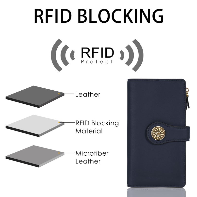 Travelambo Women's Wallet RFID Blocking Trifold Clutch Large Capacity Credit Card Holder Travel Purse - Image 4