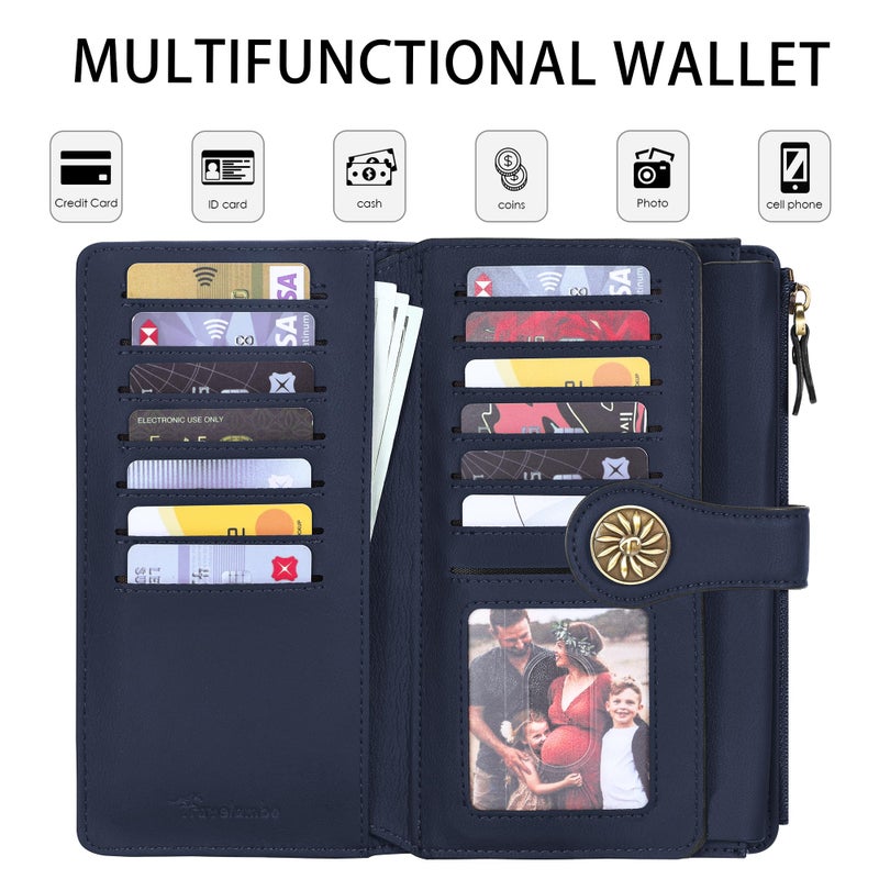 Travelambo Women's Wallet RFID Blocking Trifold Clutch Large Capacity Credit Card Holder Travel Purse - Image 3