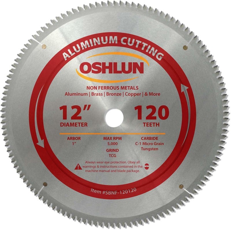 Oshlun SBNF120120 12Inch 120 Tooth TCG Saw Blade with 1Inch Arbor for Aluminum and Non Ferrous Metals