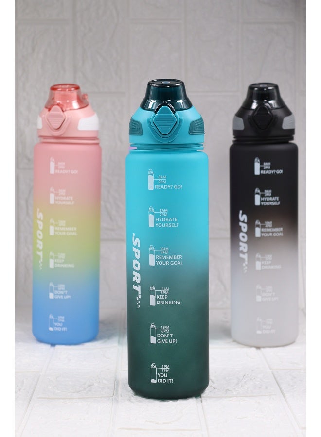 Toshionics 1000ml Motivational Sports Water Bottle with Time Markers, One-Touch Lid, Fruit & Ice Infuser and Carry Handle String - BPA-Free Tritan, Leak-Proof Lid, Eco- Friendly, Plastic, Reusable, Drink Reminder Water Bottle for School, Office, Daily Hydration, Gym, Fitness, Outdoor, Sports and Travel, 32oz Bottle  - Image 2
