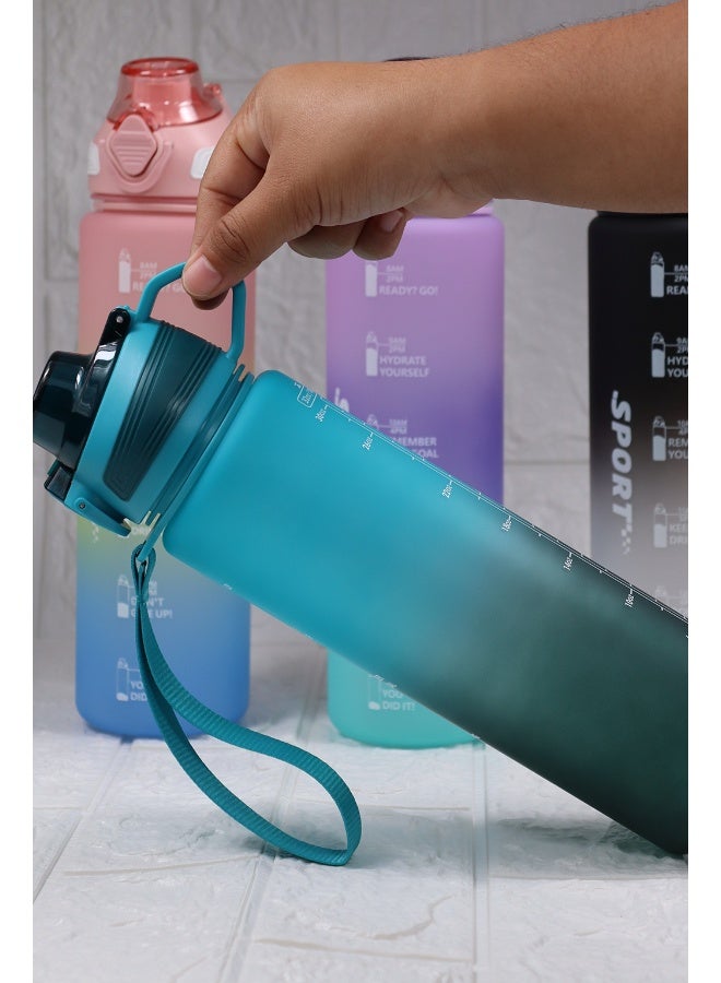 Toshionics 1000ml Motivational Sports Water Bottle with Time Markers, One-Touch Lid, Fruit & Ice Infuser and Carry Handle String - BPA-Free Tritan, Leak-Proof Lid, Eco- Friendly, Plastic, Reusable, Drink Reminder Water Bottle for School, Office, Daily Hydration, Gym, Fitness, Outdoor, Sports and Travel, 32oz Bottle  - Image 5