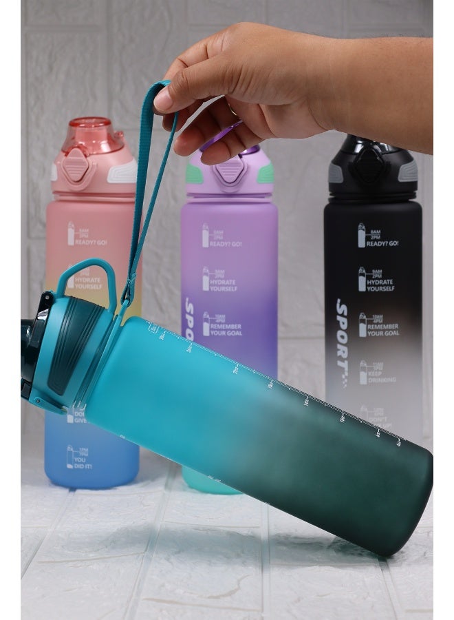 Toshionics 1000ml Motivational Sports Water Bottle with Time Markers, One-Touch Lid, Fruit & Ice Infuser and Carry Handle String - BPA-Free Tritan, Leak-Proof Lid, Eco- Friendly, Plastic, Reusable, Drink Reminder Water Bottle for School, Office, Daily Hydration, Gym, Fitness, Outdoor, Sports and Travel, 32oz Bottle  - Image 4