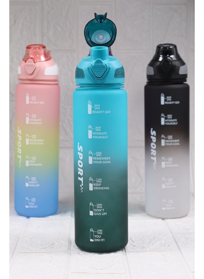 Toshionics 1000ml Motivational Sports Water Bottle with Time Markers, One-Touch Lid, Fruit & Ice Infuser and Carry Handle String - BPA-Free Tritan, Leak-Proof Lid, Eco- Friendly, Plastic, Reusable, Drink Reminder Water Bottle for School, Office, Daily Hydration, Gym, Fitness, Outdoor, Sports and Travel, 32oz Bottle  - Image 3
