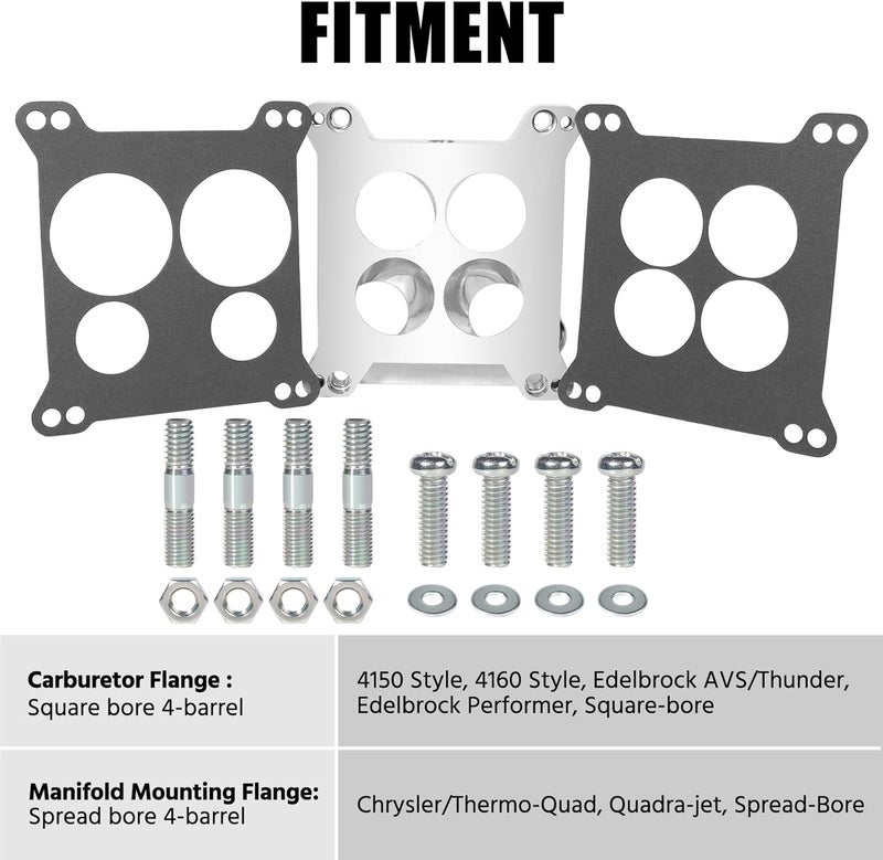 SOASEMBE Edelbrock 2696 Carburetor Spacer Adapter - Square-Bore to Spread-Bore Aluminum - Image 2